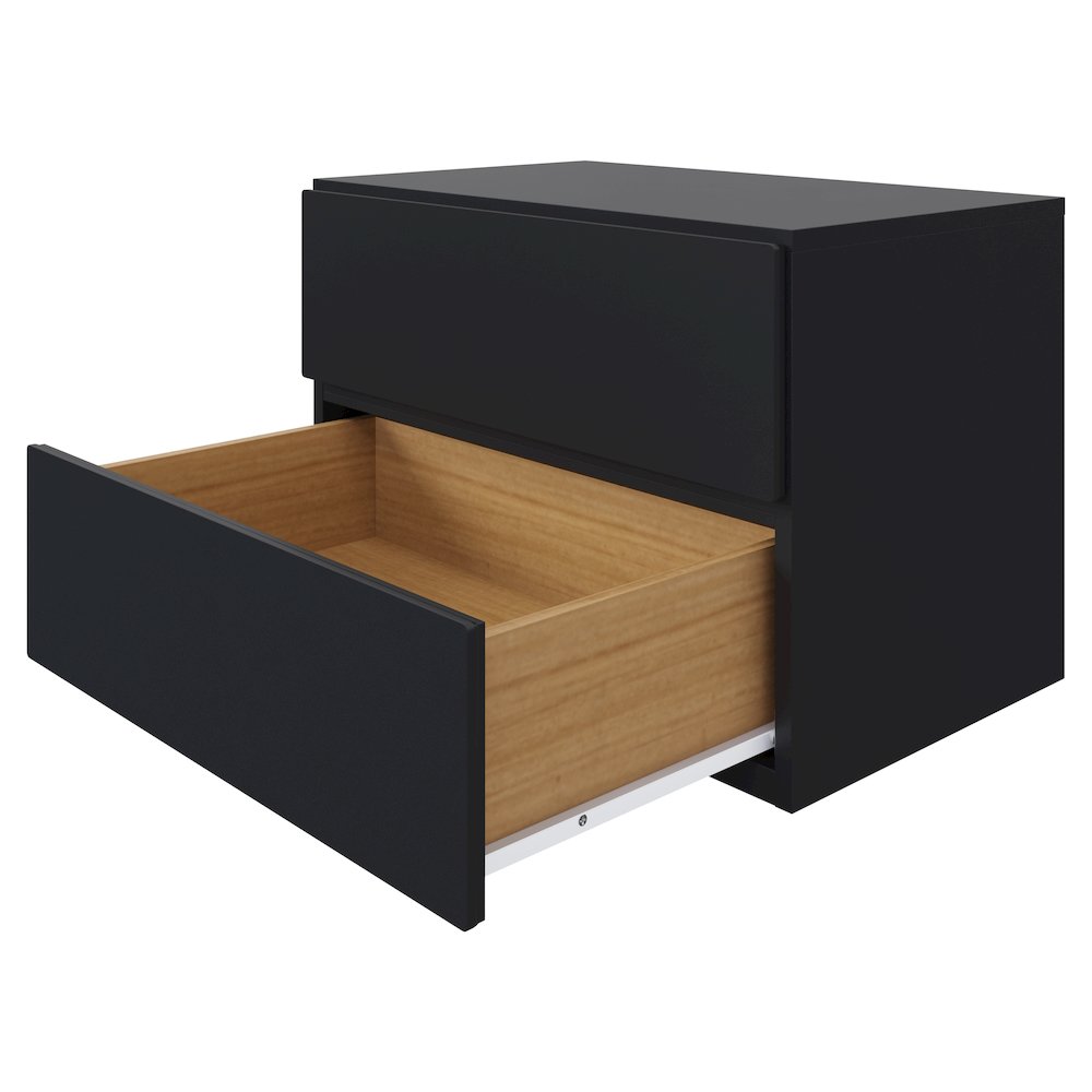 Nightstand With 1-Drawer And Folding Door In Black. Picture 2