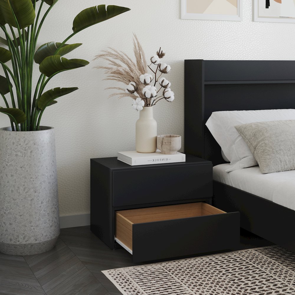Nightstand With 1-Drawer And Folding Door In Black. Picture 3