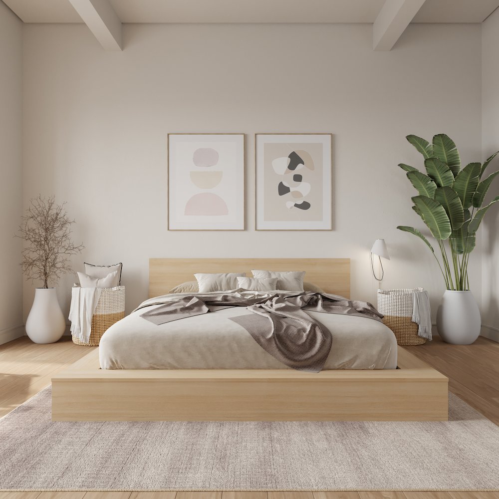 Kanso Low Platform Bed Set in Natural Blonde Oak. Picture 5