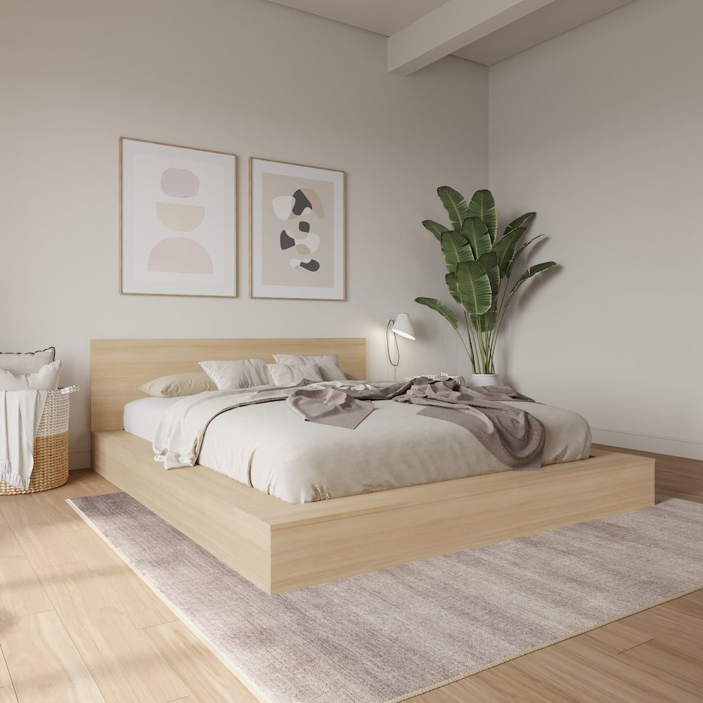 Kanso Low Platform Bed Set in Natural Blonde Oak. Picture 3