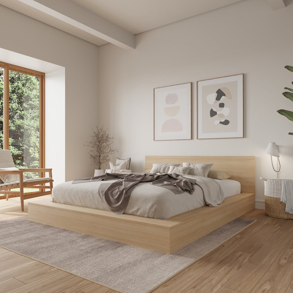 Kanso Low Platform Bed Set in Natural Blonde Oak. Picture 6