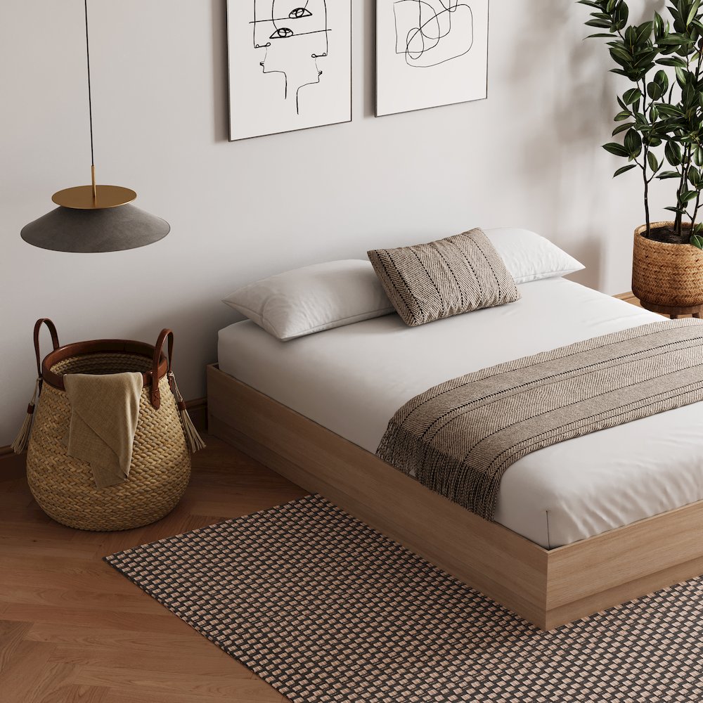 Milano Platform Bed Frame In Natural Blonde Oak. Picture 5