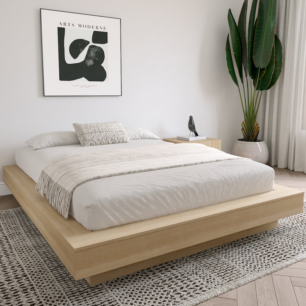 Marconi Platform Bed Frame In Natural Blonde Oak. Picture 6