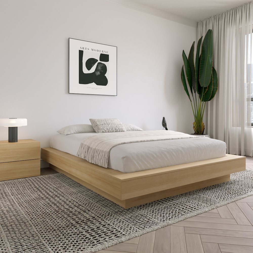 Marconi Platform Bed Frame In Natural Blonde Oak. Picture 4