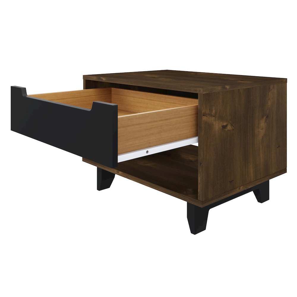 Nightstand 1-Drawer And Folding Door, Black & Truffle. Picture 3