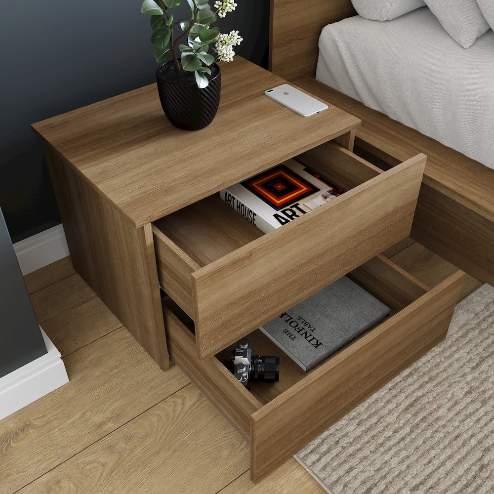 James Nightstand With 2-Drawers In Brown Oak. Picture 7