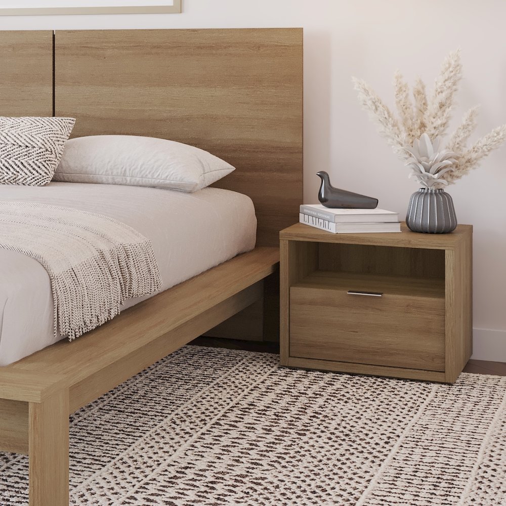 Nightstand With 1-drawers In Brown Oak. Picture 8