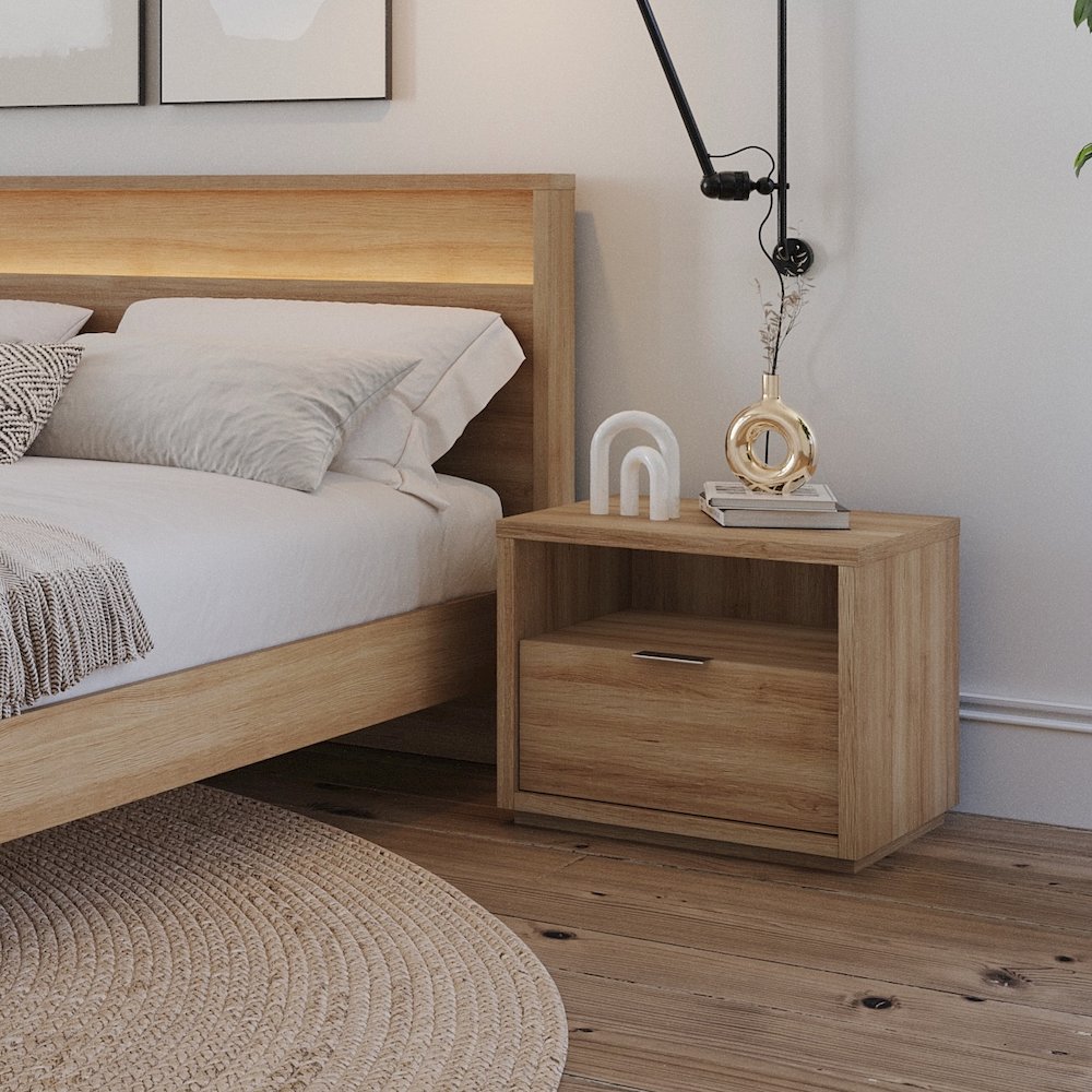 Nightstand With 1-drawers In Brown Oak. Picture 7