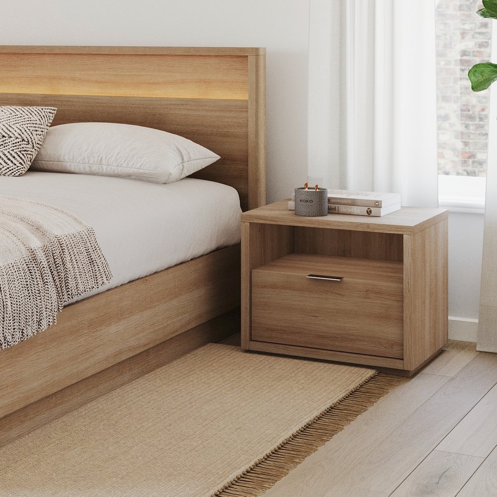 Nightstand With 1-drawers In Brown Oak. Picture 9
