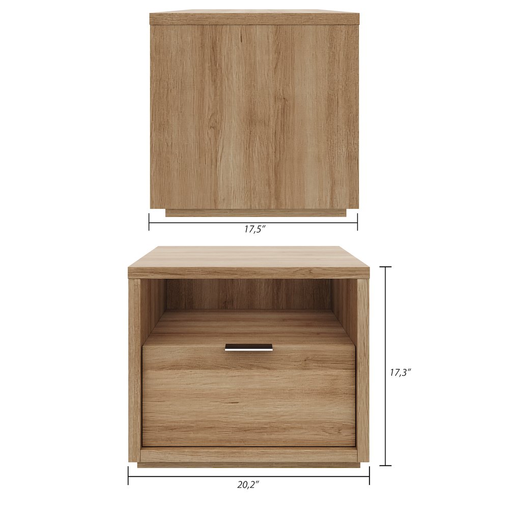 Nightstand With 1-drawers In Brown Oak. Picture 10
