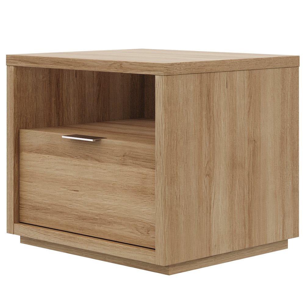 Nightstand With 1-drawers In Brown Oak. Picture 1
