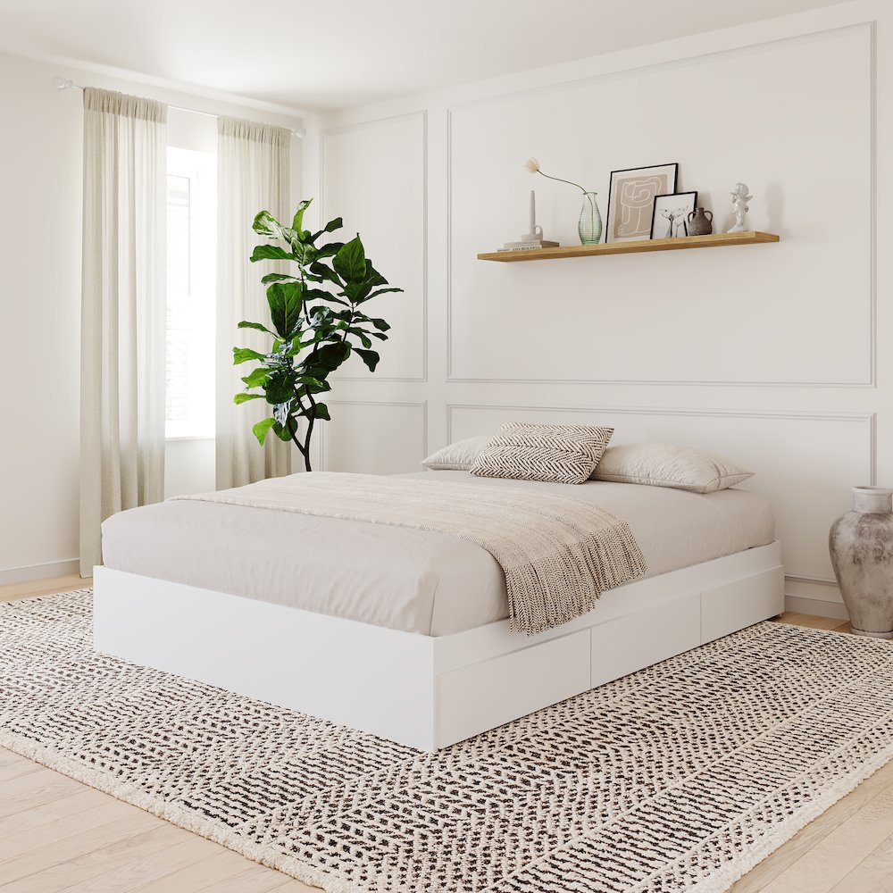 3-Drawer Storage Bed Frame, King, White. Picture 5