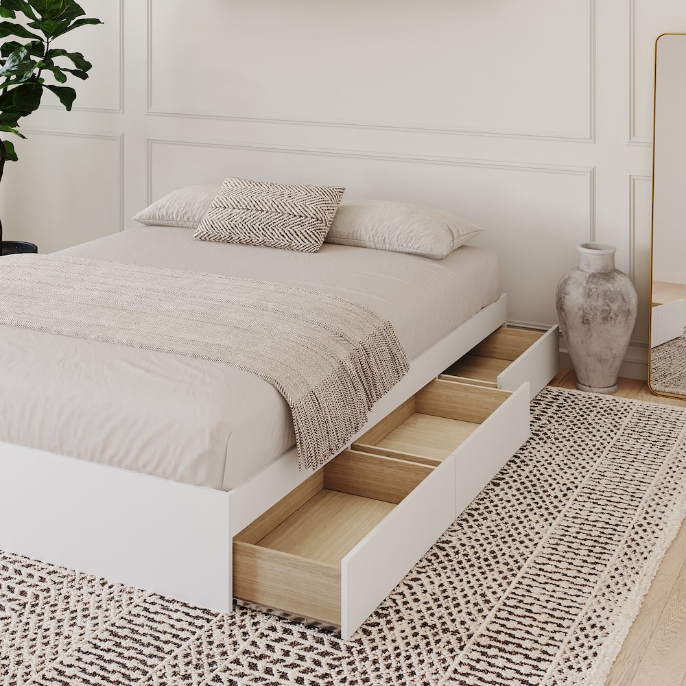 3-Drawer Storage Bed Frame, Queen|White. Picture 4