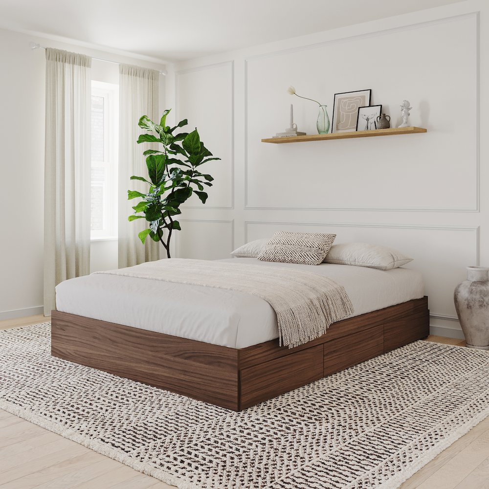 3-Drawer Storage Bed Frame, Queen|Walnut. Picture 7