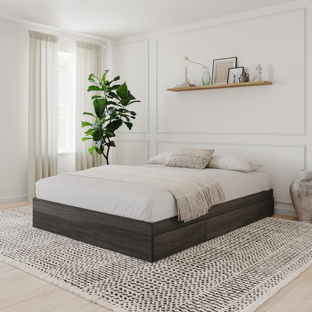 3-Drawer Storage Bed Frame, Queen|Bark Grey. Picture 6