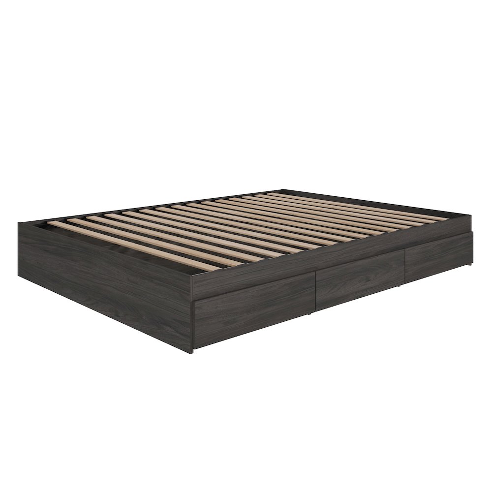 3-Drawer Storage Bed Frame, Queen|Bark Grey. Picture 1