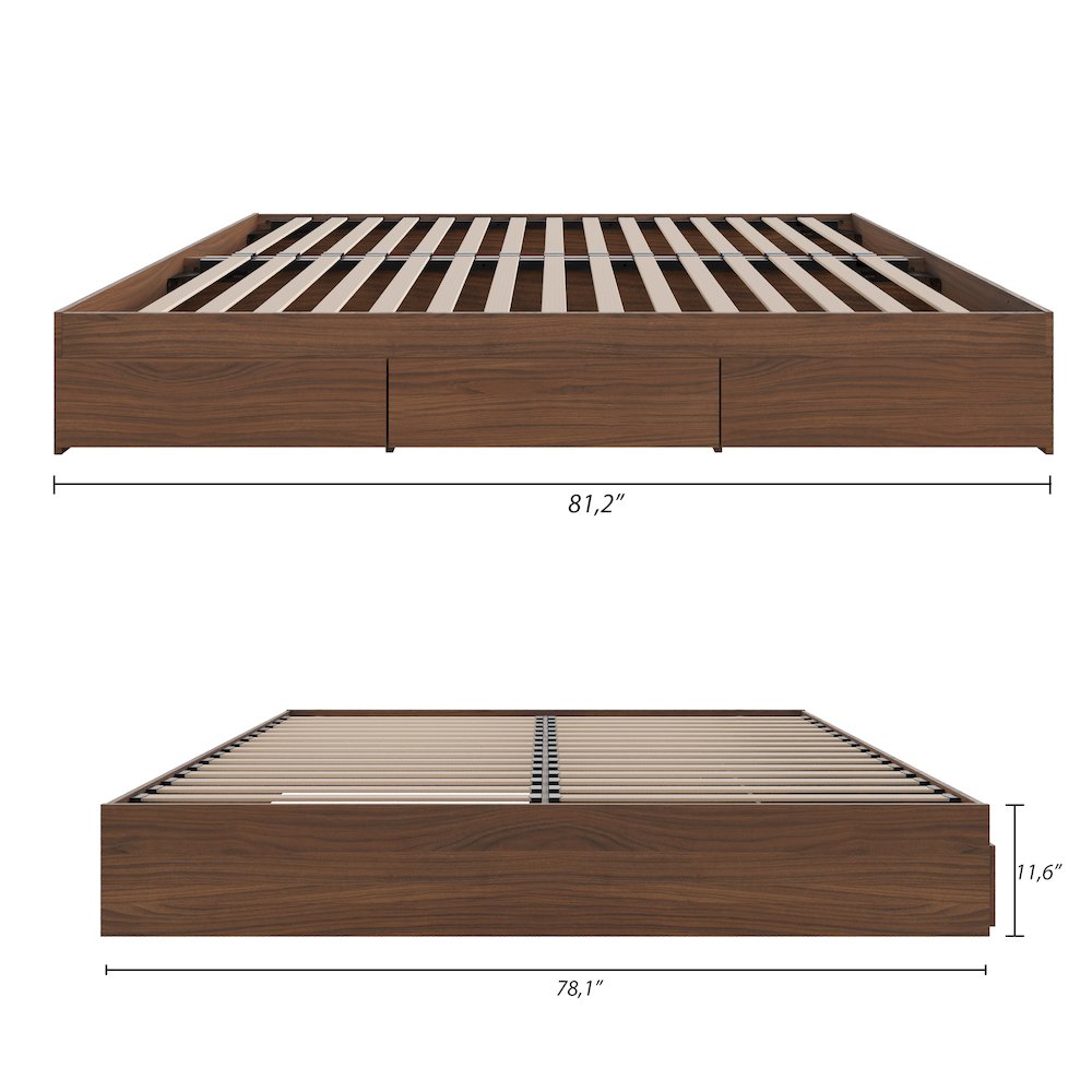 3-Drawer Storage Bed Frame, King, Walnut. Picture 8