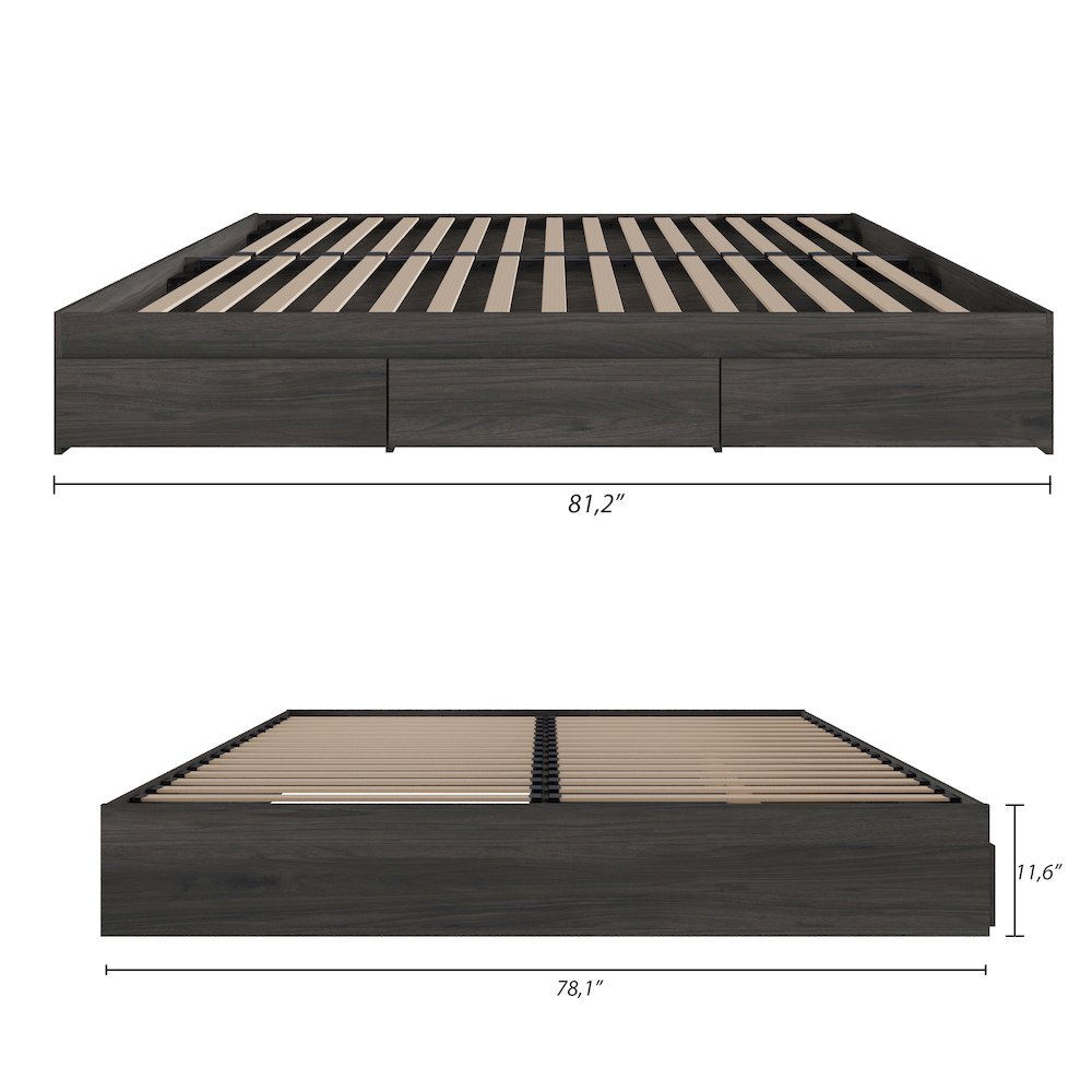 3-Drawer Storage Bed Frame, King, Bark Grey. Picture 8