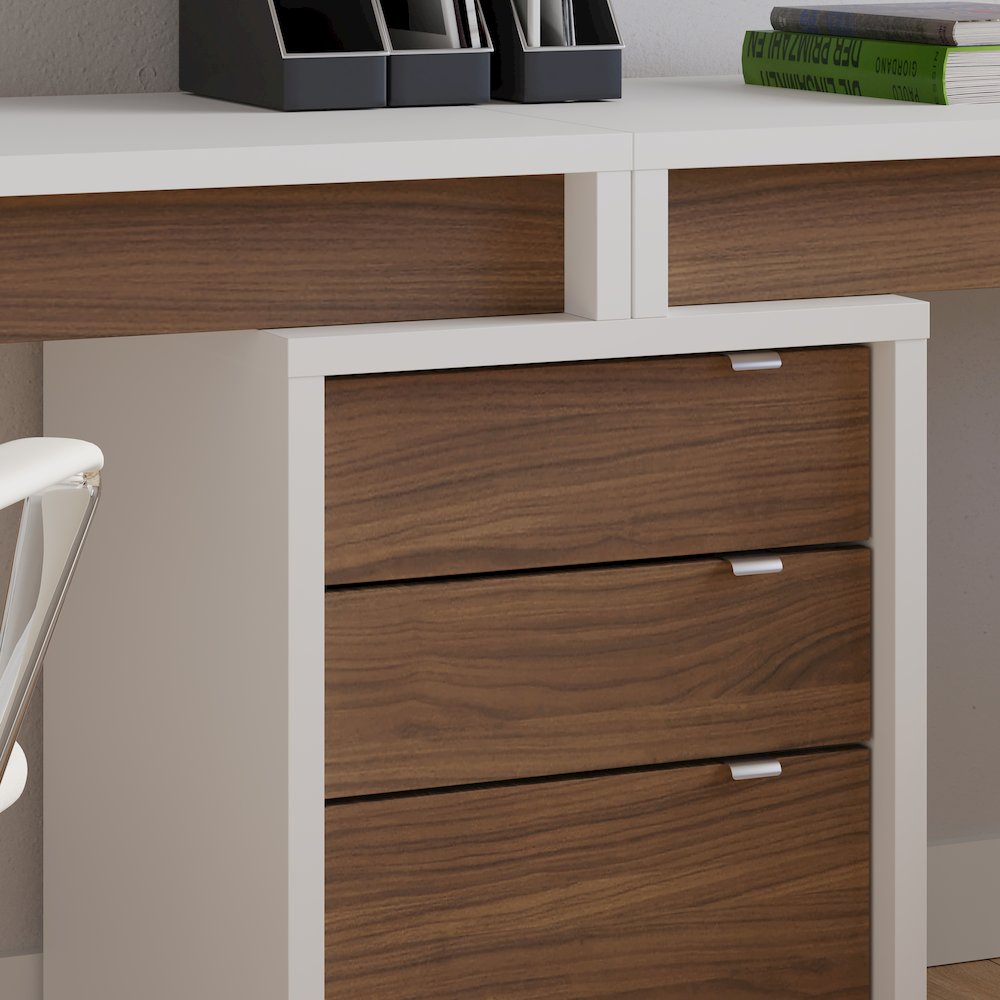 3-Piece Home Office With Multi-Purpose Storage & Desks, White & Walnut. Picture 5