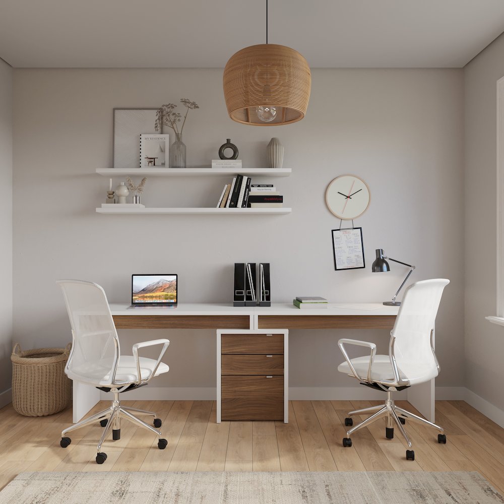 3-Piece Home Office With Multi-Purpose Storage & Desks, White & Walnut. Picture 3