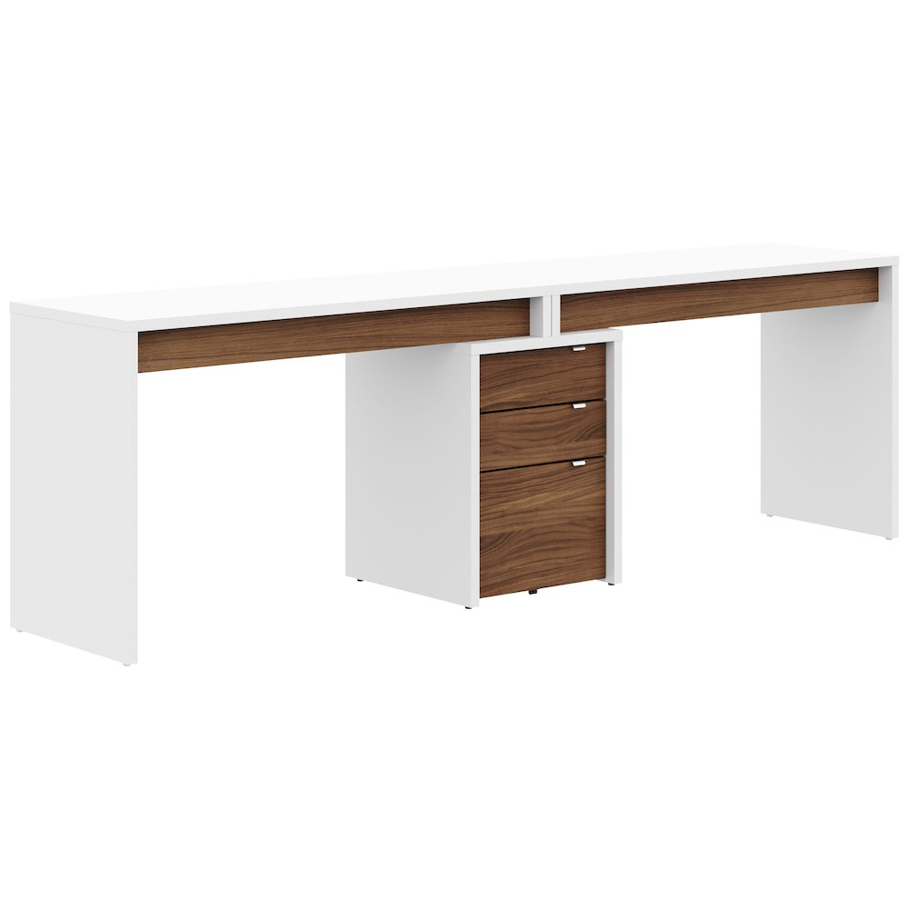 3-Piece Home Office With Multi-Purpose Storage & Desks, White & Walnut. Picture 1