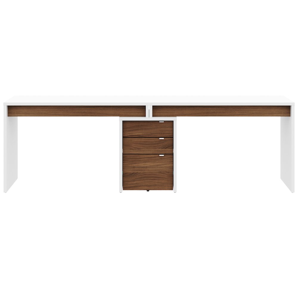 3-Piece Home Office With Multi-Purpose Storage & Desks, White & Walnut. Picture 2