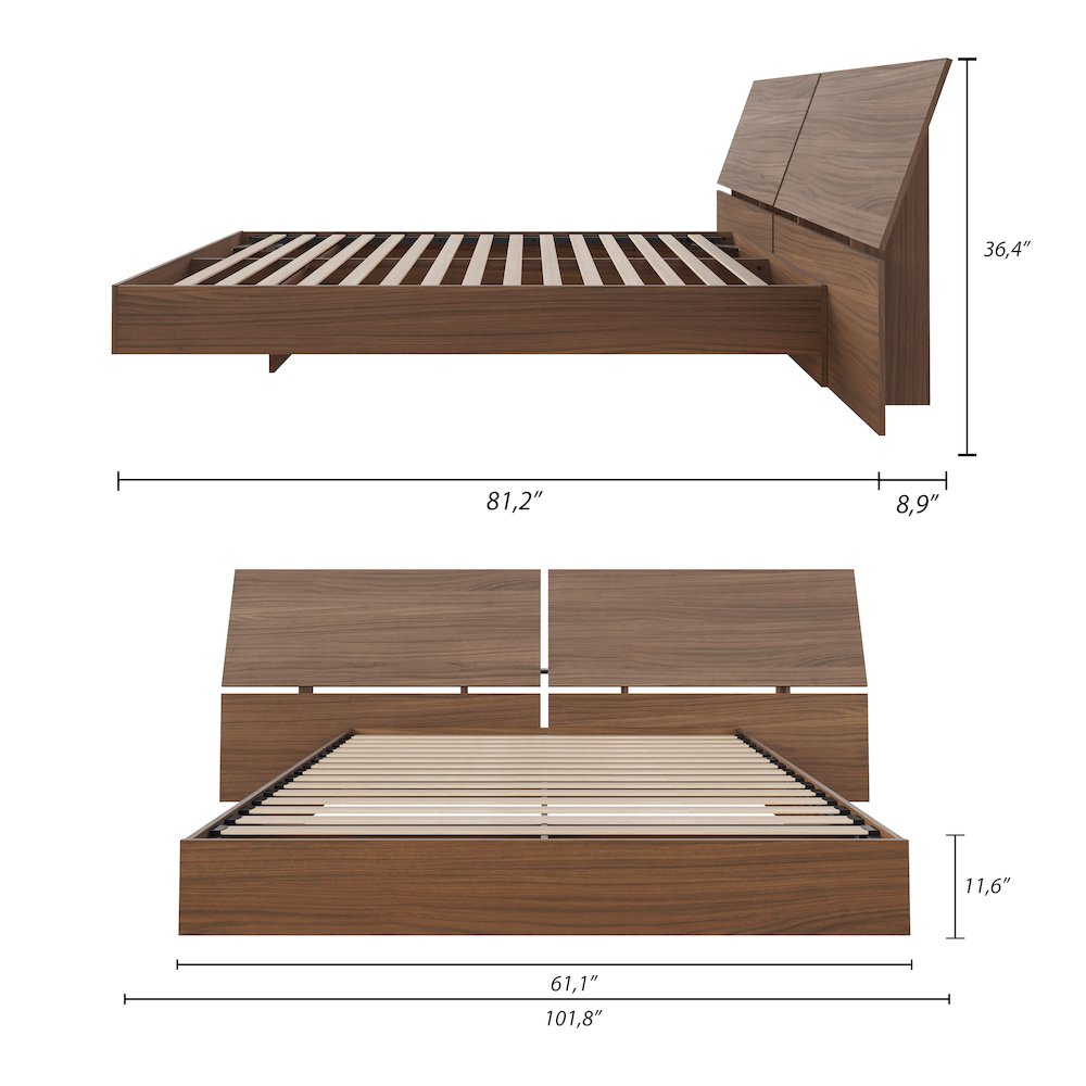 2-Piece Bedset With Bed Frame And Headboard In Queen|Walnut. Picture 6