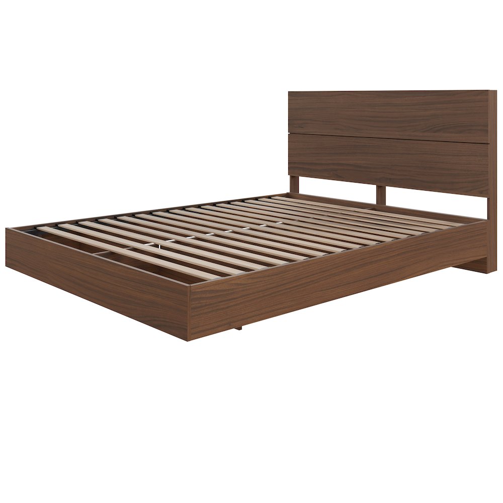 2-Piece Bedset With Bed Frame And Headboard, Queen|Walnut. Picture 1