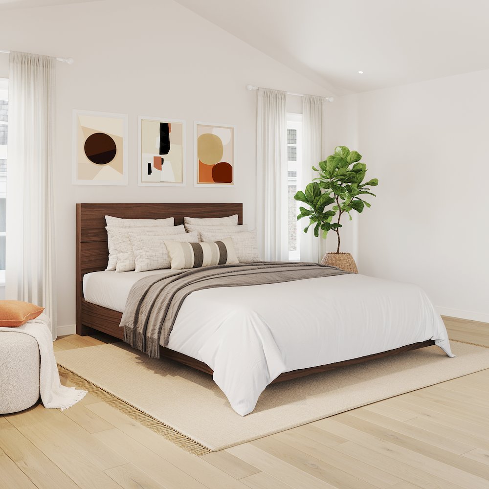 2-Piece Bedset With Bed Frame And Headboard, Queen|Walnut. Picture 5