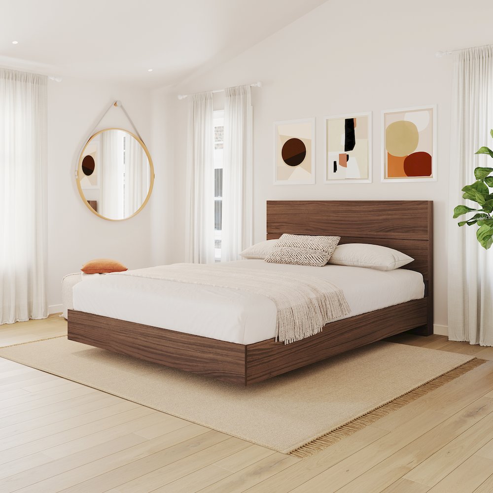 2-Piece Bedset With Bed Frame And Headboard, Queen|Walnut. Picture 3