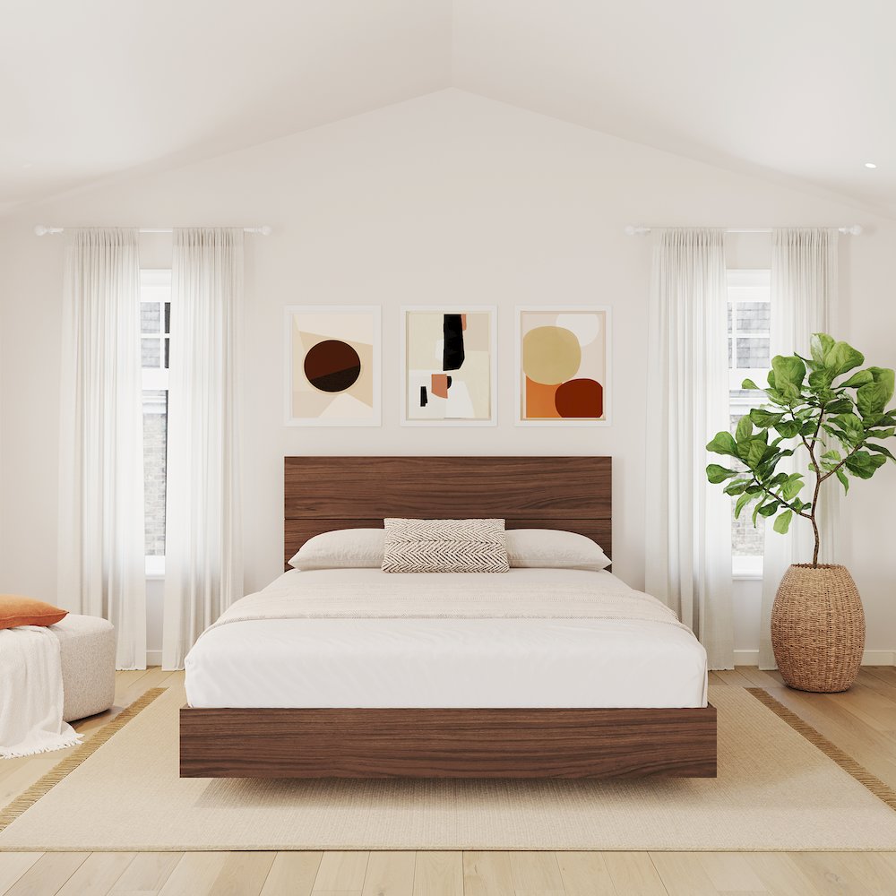 2-Piece Bedset With Bed Frame And Headboard, Queen|Walnut. Picture 4