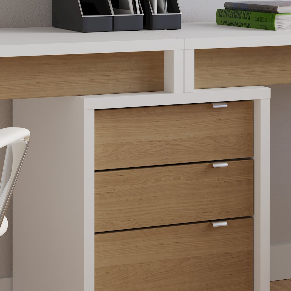 3-Piece Home Office With Multi-Purpose Storage & Desks, White & Natural Maple. Picture 5