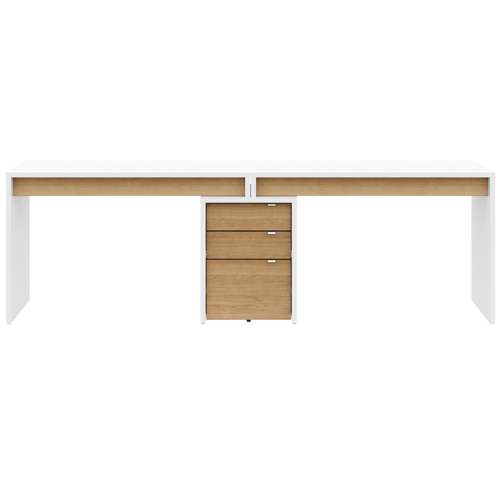 3-Piece Home Office With Multi-Purpose Storage & Desks, White & Natural Maple. Picture 2