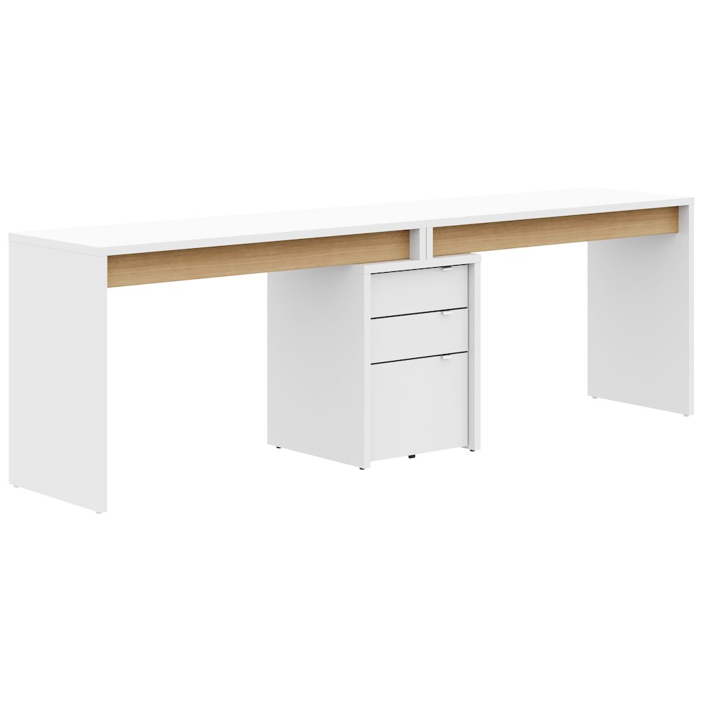 3-Piece Home Office With Multi-Purpose Storage & Desks, White & Natural Maple. Picture 1