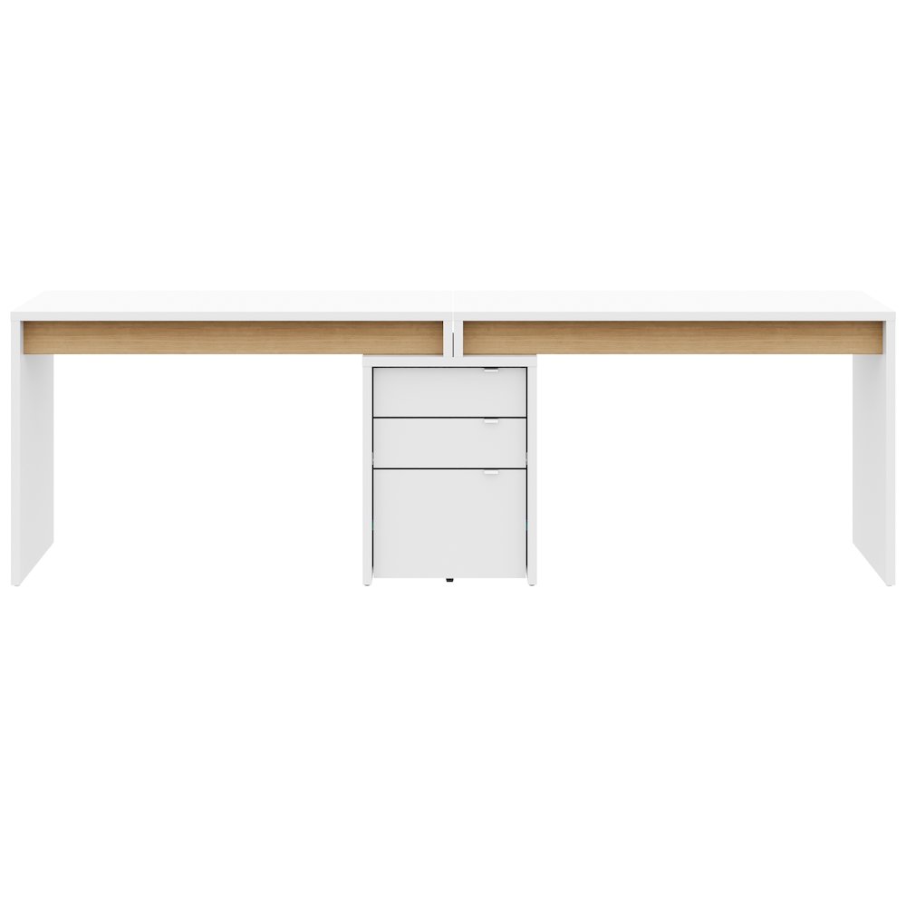 3-Piece Home Office With Multi-Purpose Storage & Desks, White & Natural Maple. Picture 2