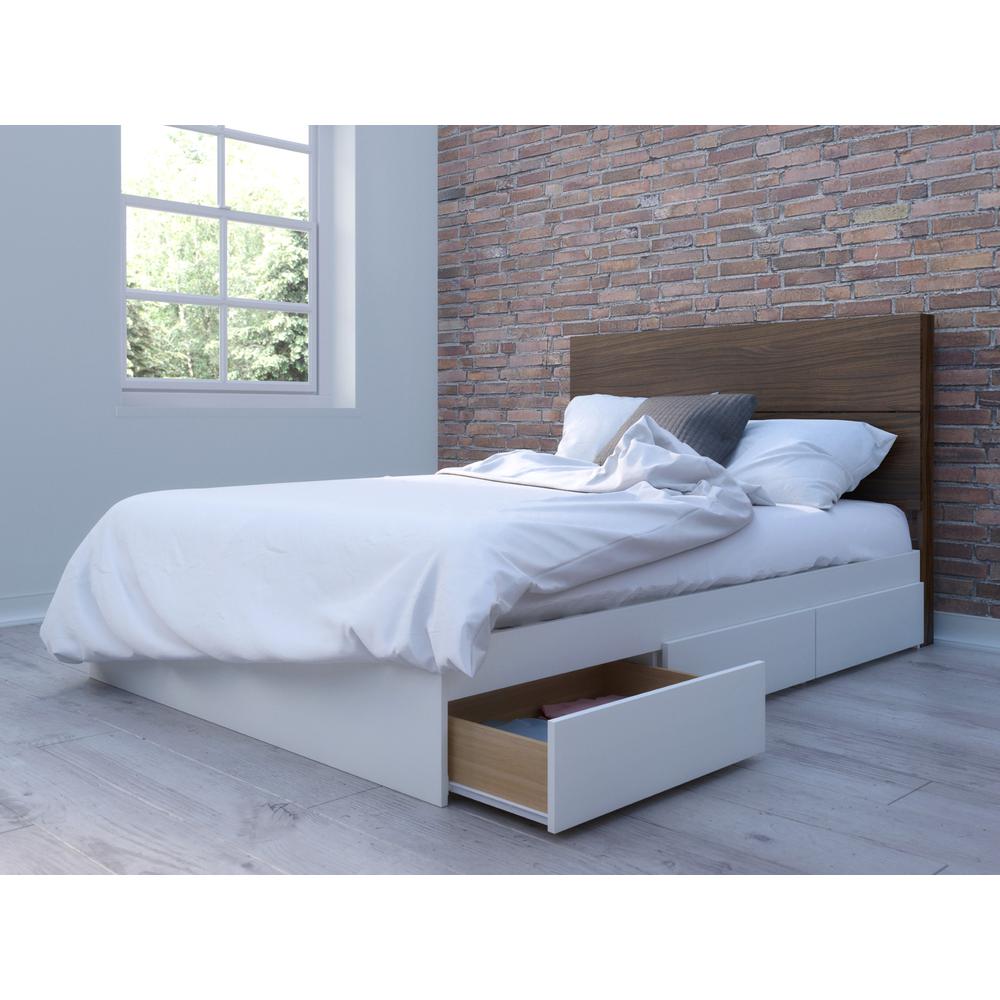 2-Piece Bedset With Bed Frame And Headboard, Full|White & Walnut. Picture 4