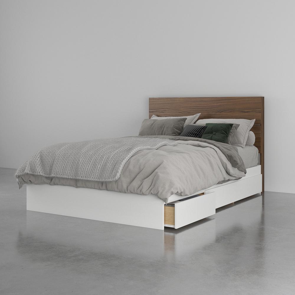 2-Piece Bedset With Bed Frame And Headboard, Full|White & Walnut. Picture 5