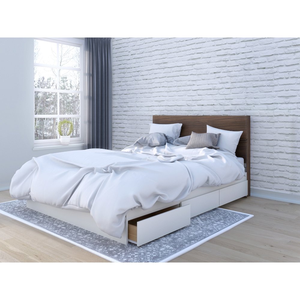2-Piece Bedset With Bed Frame And Headboard, Queen|White & Walnut. Picture 4