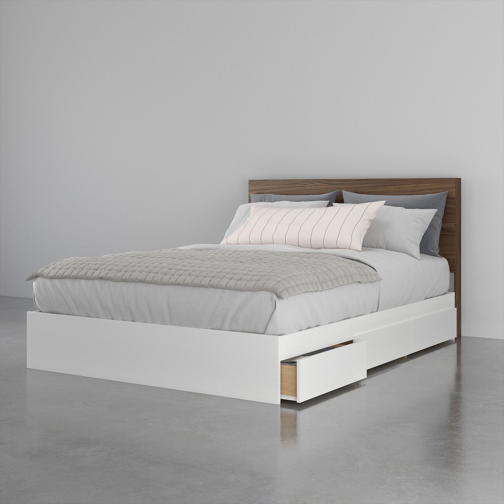 2-Piece Bedset With Bed Frame And Headboard, Queen|White & Walnut. Picture 5