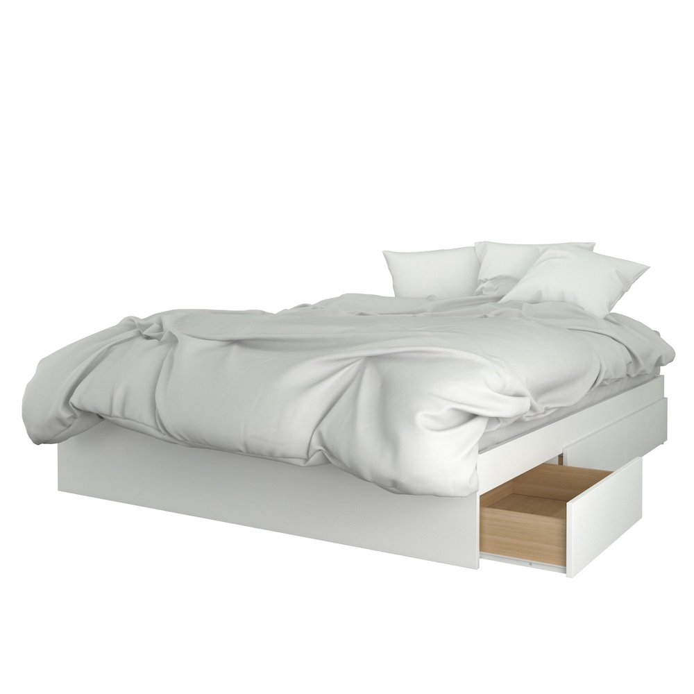 2-Piece Bedset With Bed Frame And Headboard, Queen|White & Walnut. Picture 2