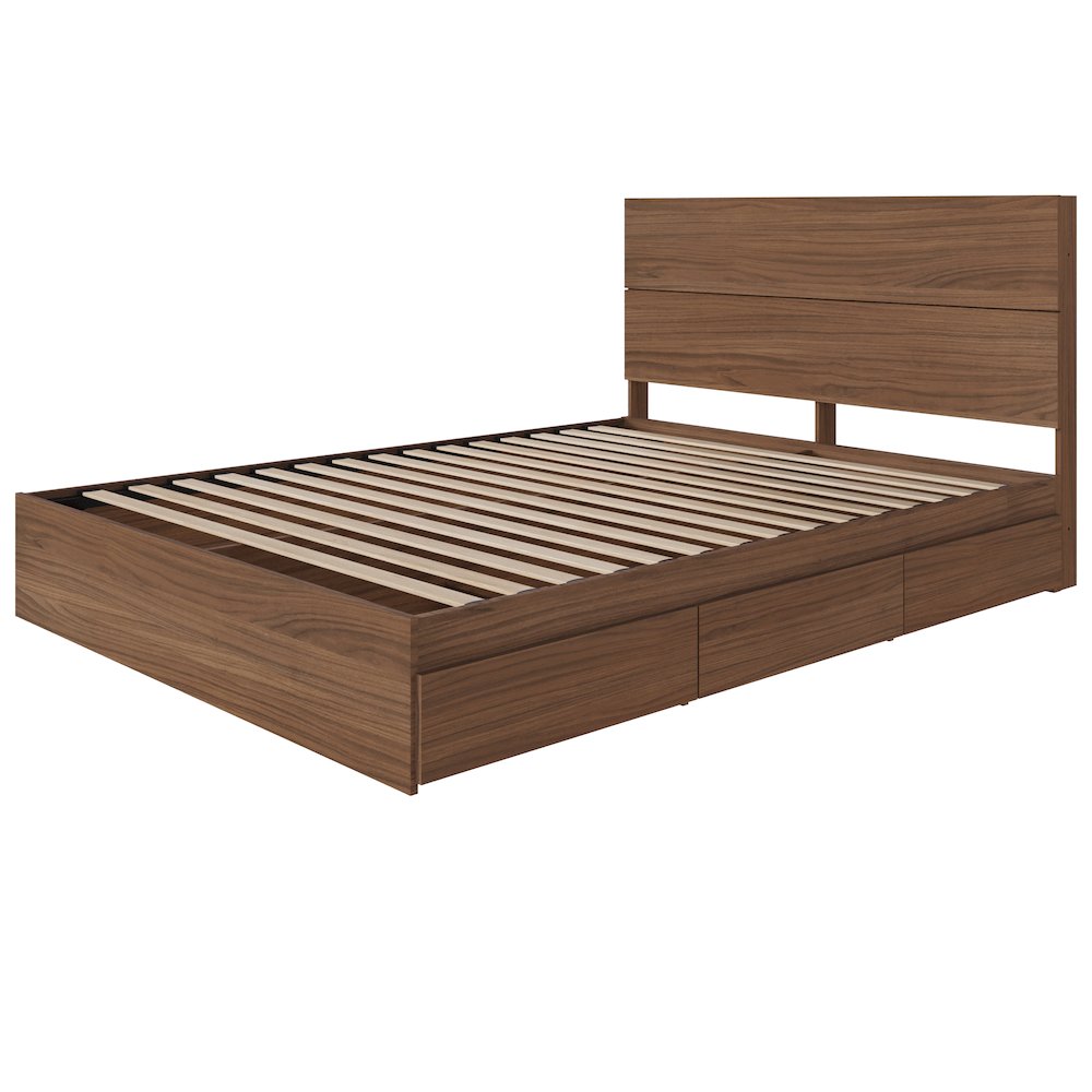 2-Piece Bedset With Bed Frame And Headboard, Queen|Walnut. Picture 1