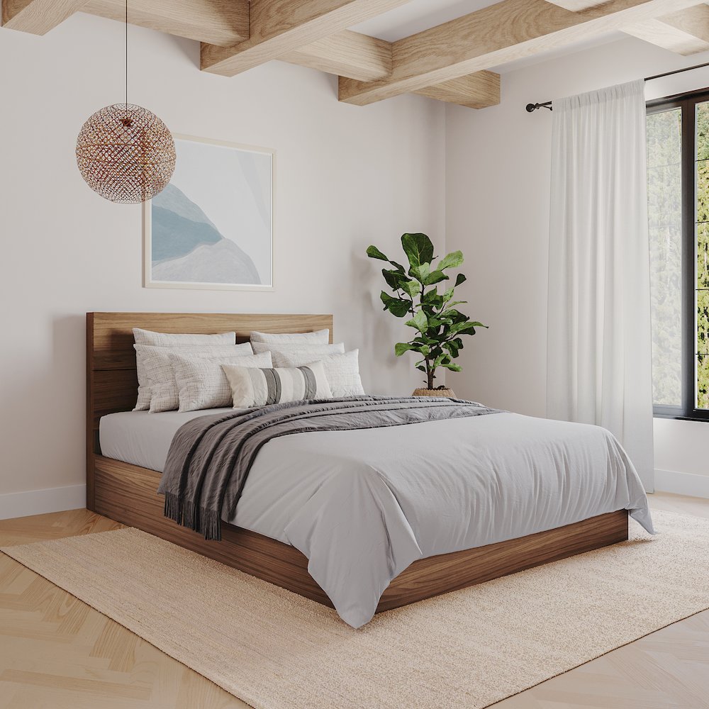 2-Piece Bedset With Bed Frame And Headboard, Queen|Walnut. Picture 5