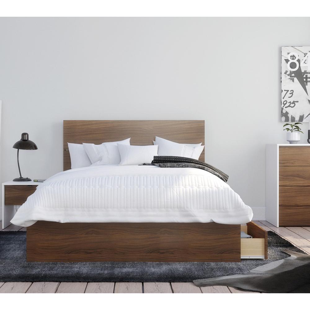 3-Piece Bedroom Set With Bed Frame, Headboard & Nightstand, Full|White & Walnut. Picture 4