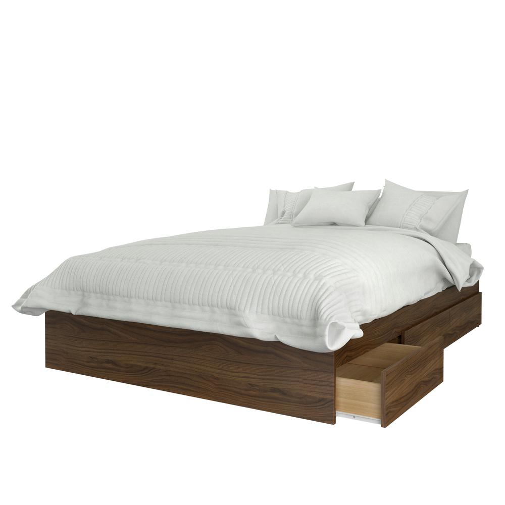 3-Piece Bedroom Set With Bed Frame, Headboard & Nightstand, Full|White & Walnut. Picture 1