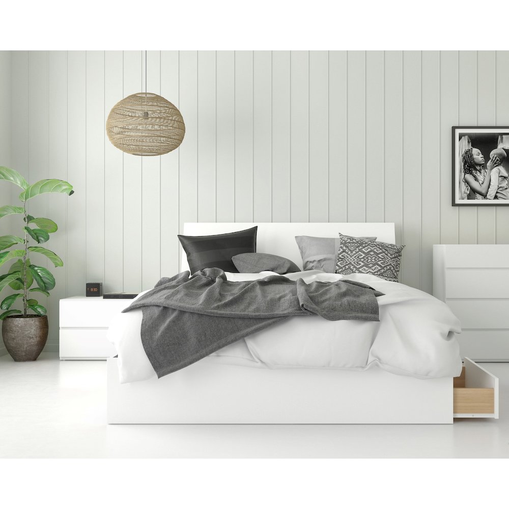 3-Piece Bedroom Set With Bed Frame, Headboard & Nightstand, Queen|White. Picture 1
