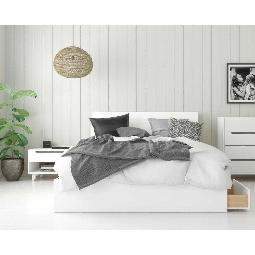 3-Piece Bedroom Set With Bed Frame, Headboard & Nightstand, Queen|White. Picture 4