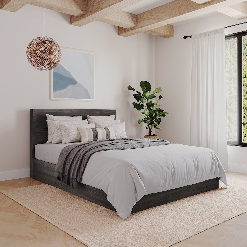 2-Piece Bedset With Bed Frame And Headboard In Queen|Bark Grey. Picture 7