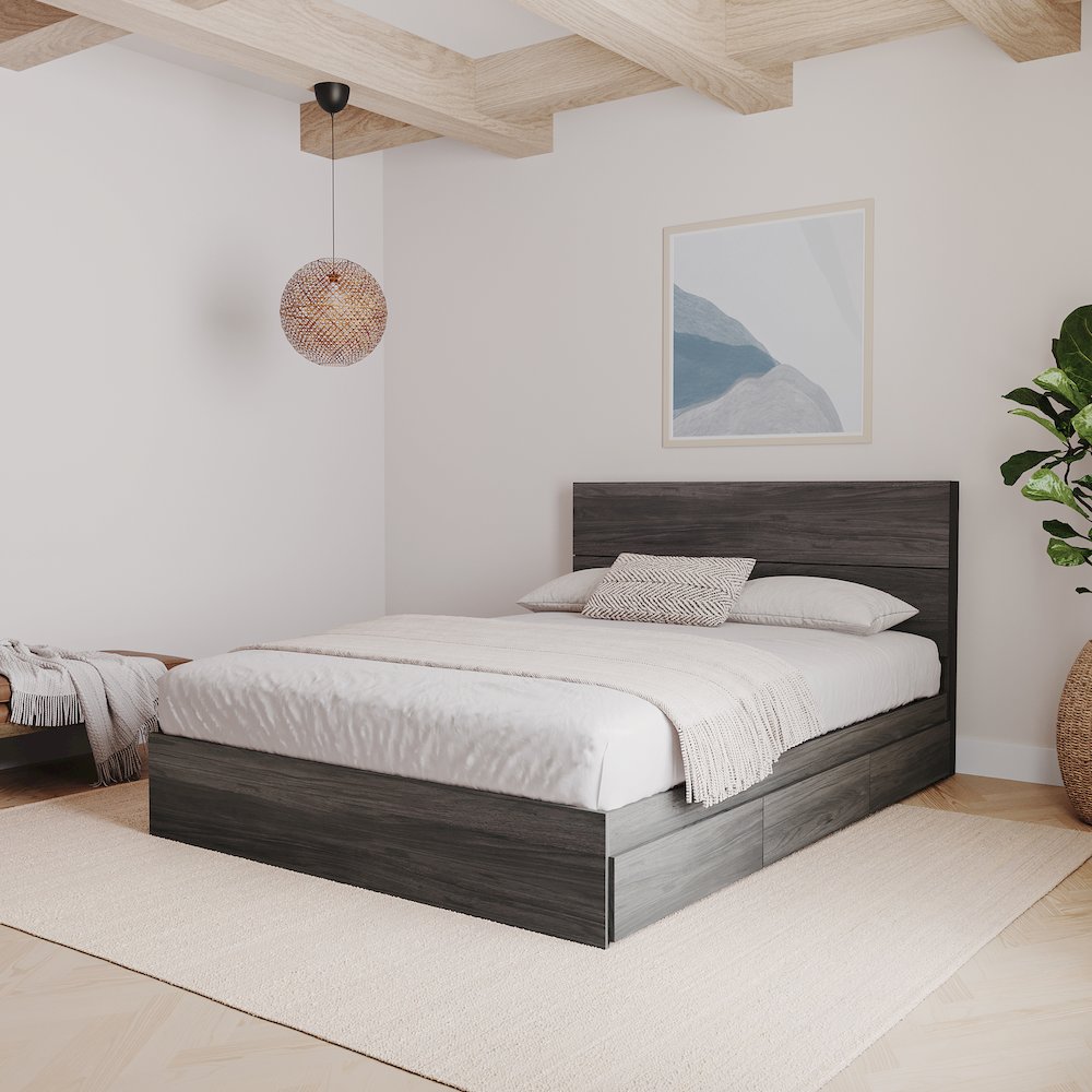 2-Piece Bedset With Bed Frame And Headboard In Queen|Bark Grey. Picture 4