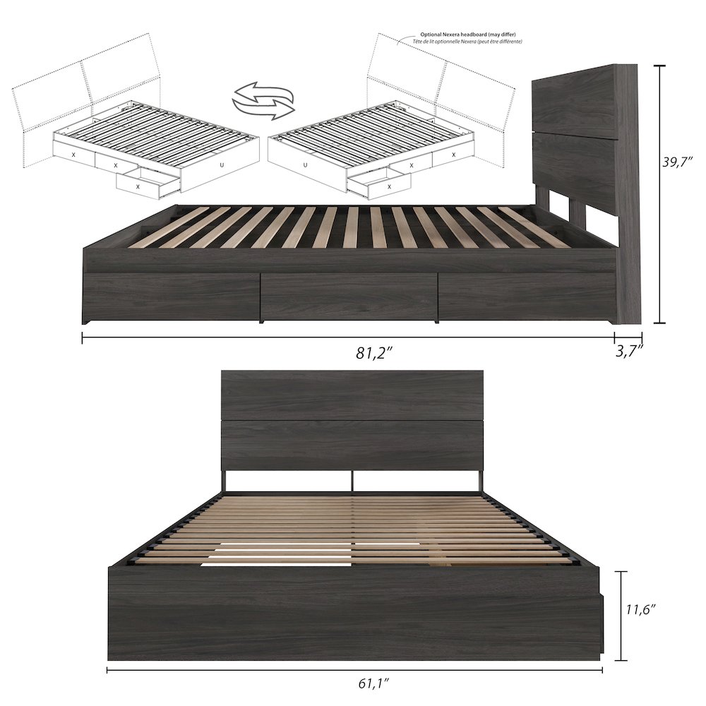 2-Piece Bedset With Bed Frame And Headboard In Queen|Bark Grey. Picture 8