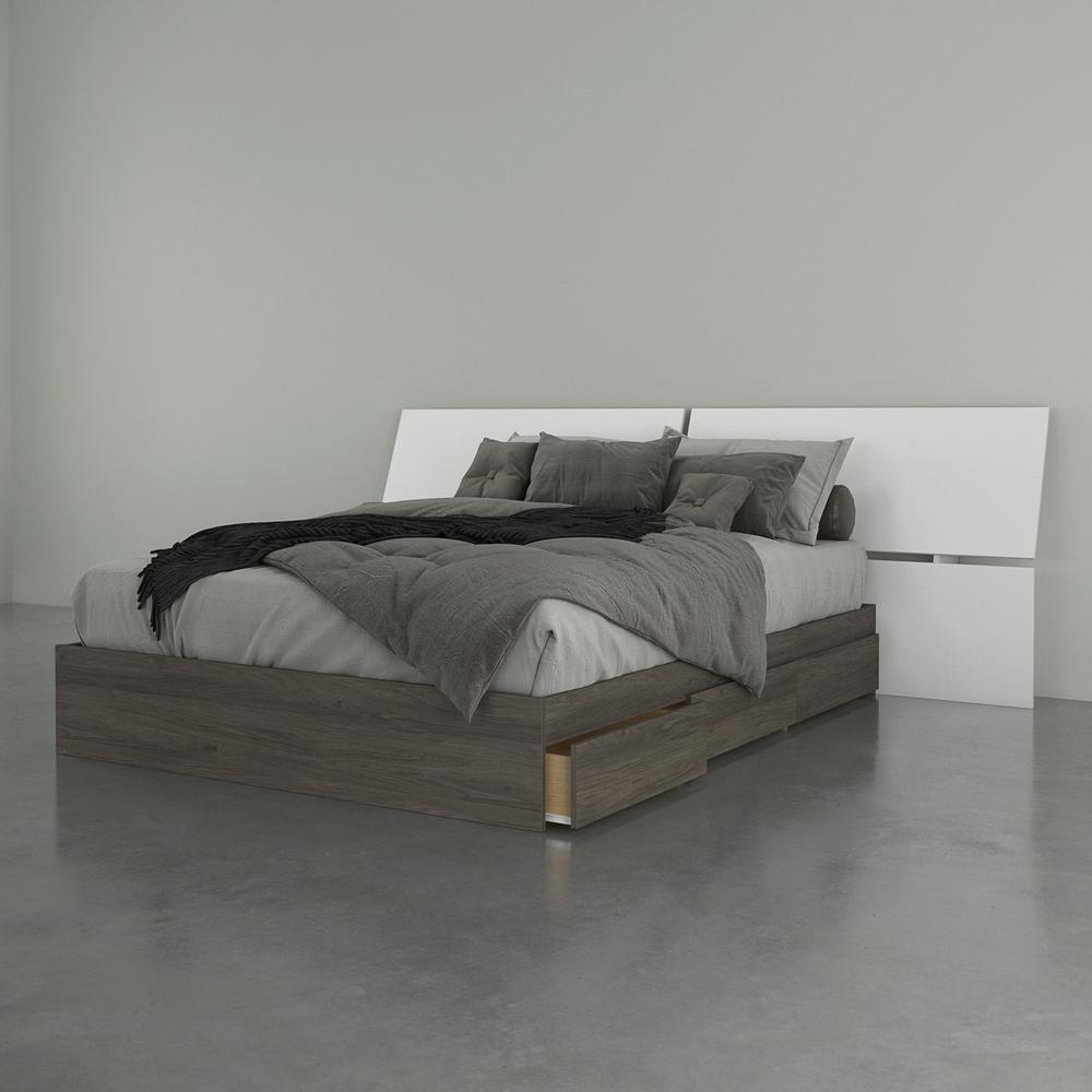 2-Piece Bedset With Bed Frame And Headboard, Queen|Bark Grey & White. Picture 1